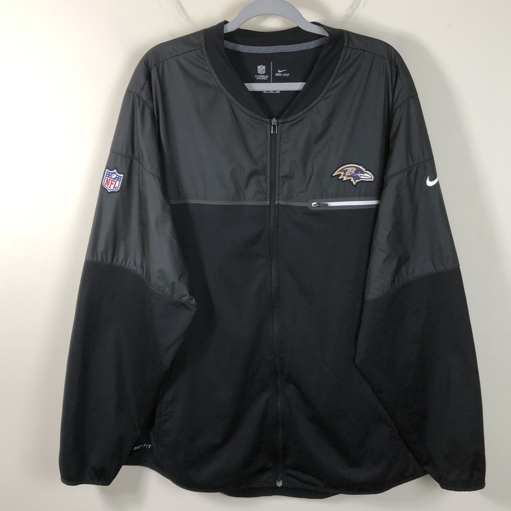 Nike NFL On Field Apparel Baltimore Ravens Full Zip Jacket Mens 2XL Black Gray